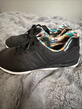 New Balance Black Sneakers with Teal & Tan Camo Lining